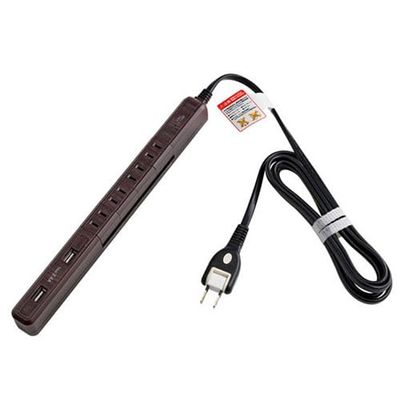 ELPA WBS-SL402USB (WD) Slim Rotating USB Strip, 4 Outlets + 2 Ports, USB A Type, DC 5 V, Total Up to 2.4 A, Outlet (AC 100 V, 14 A, Total 1400 W), Cord Length 6.6 ft (2 m), Wood Grain