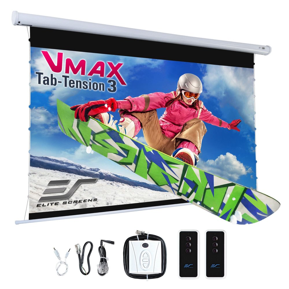 Elite Screens VMAX 3 Tab-Tensioned Series, 135-INCH 16:9, Motorized Projector Screen for Ultra/Standard/Short Projectors Movie Home Theater, VMAXT135XWH3