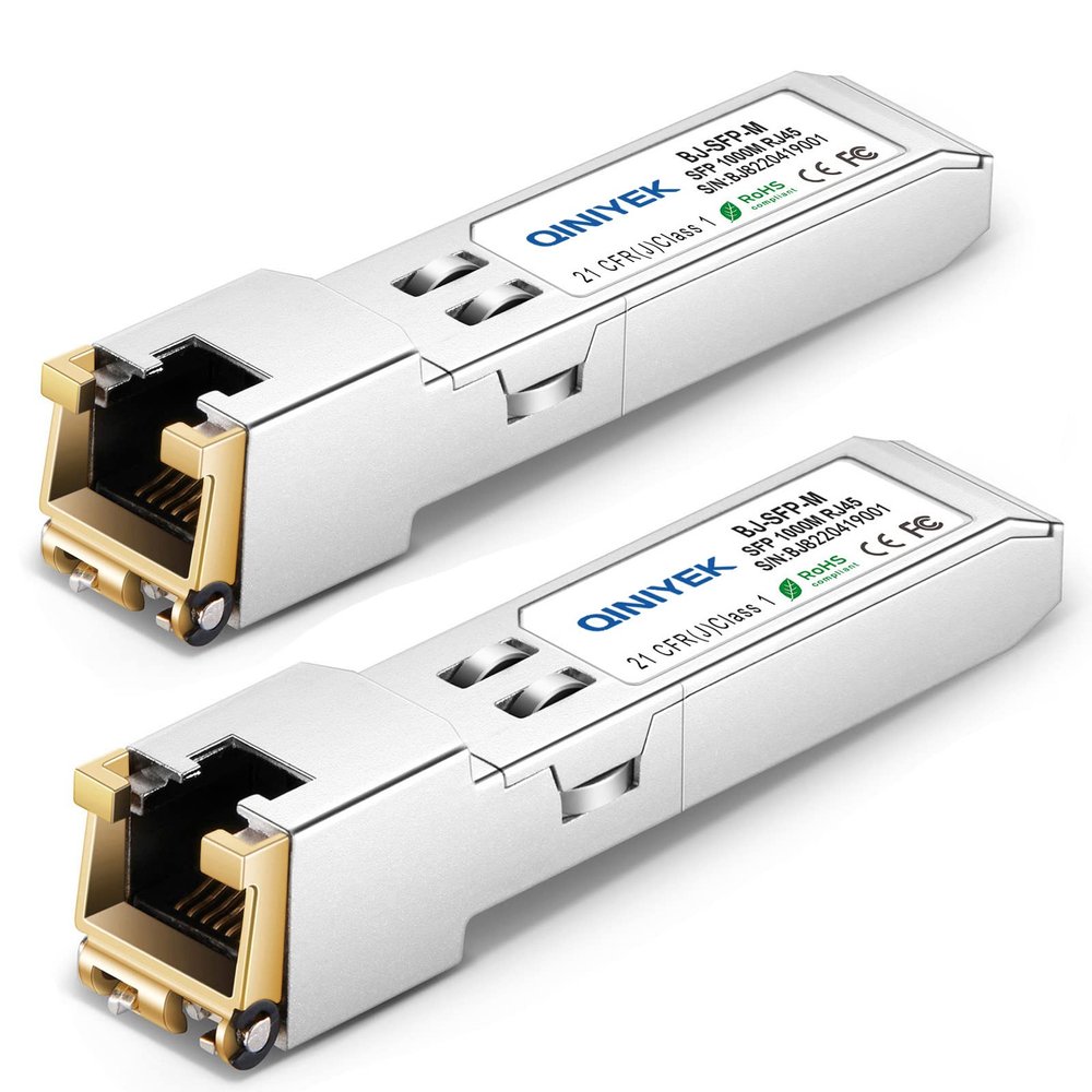 2Pack QINIYEK 1.25G SFP-T, 1000BASE-T RJ45 Copper modules for Cisco GLC-T/SFP-GE-T, Meraki, Fortinet, Ubiquiti UniFi UF-RJ45-1G, D-Link, Supermicro, Netgear, TP-Link and More, up to 100m