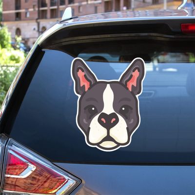 Boston Terrier Dog Puppy Head Vinyl Decal Sticker for Car Boat Laptop Reflective Glossy Choose Size (16'' x 12.8" (40.6cm x 32.4cm), Reflective)