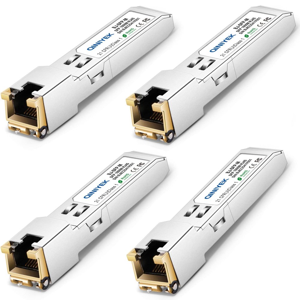 QINIYEK SFP to RJ45 Module,1000BASE-T Transceiver for Cisco GLC-T/SFP-GE-T, Meraki, Fortinet, Ubiquiti UniFi UF-RJ45-1G, D-Link, Supermicro, Netgear, TP-Link and More, up to 100m(Pack of 4)