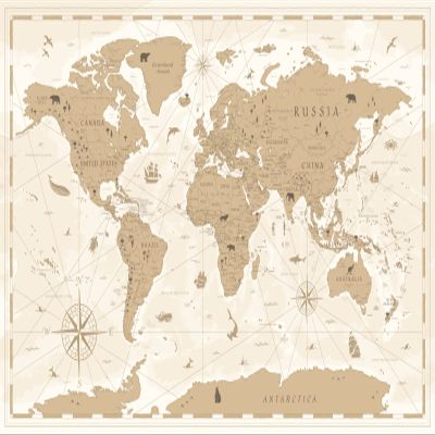 BELECO Retro Vintage World Map Backdrop 8x6ft Fabric Map with Animals Marine Life Background Wallpaper Travel Theme Nautical Birthday Party Decorations Baby Shower Banner Portrait Shoot Photo Props
