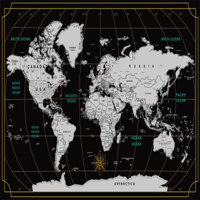 BELECO World Map Backdrop Fabric 9x6ft Scratch Travel Map of The World with Black and White Background Wallpaper Travel Theme Birthday Party Decorations Kids Adults Portrait Shooting Photo Props