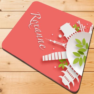 Personalized Name Colorful Watercolor Floral Design Mouse Pad for Women Girls Mousepad Custom Gifts (Salmon Modern Style)