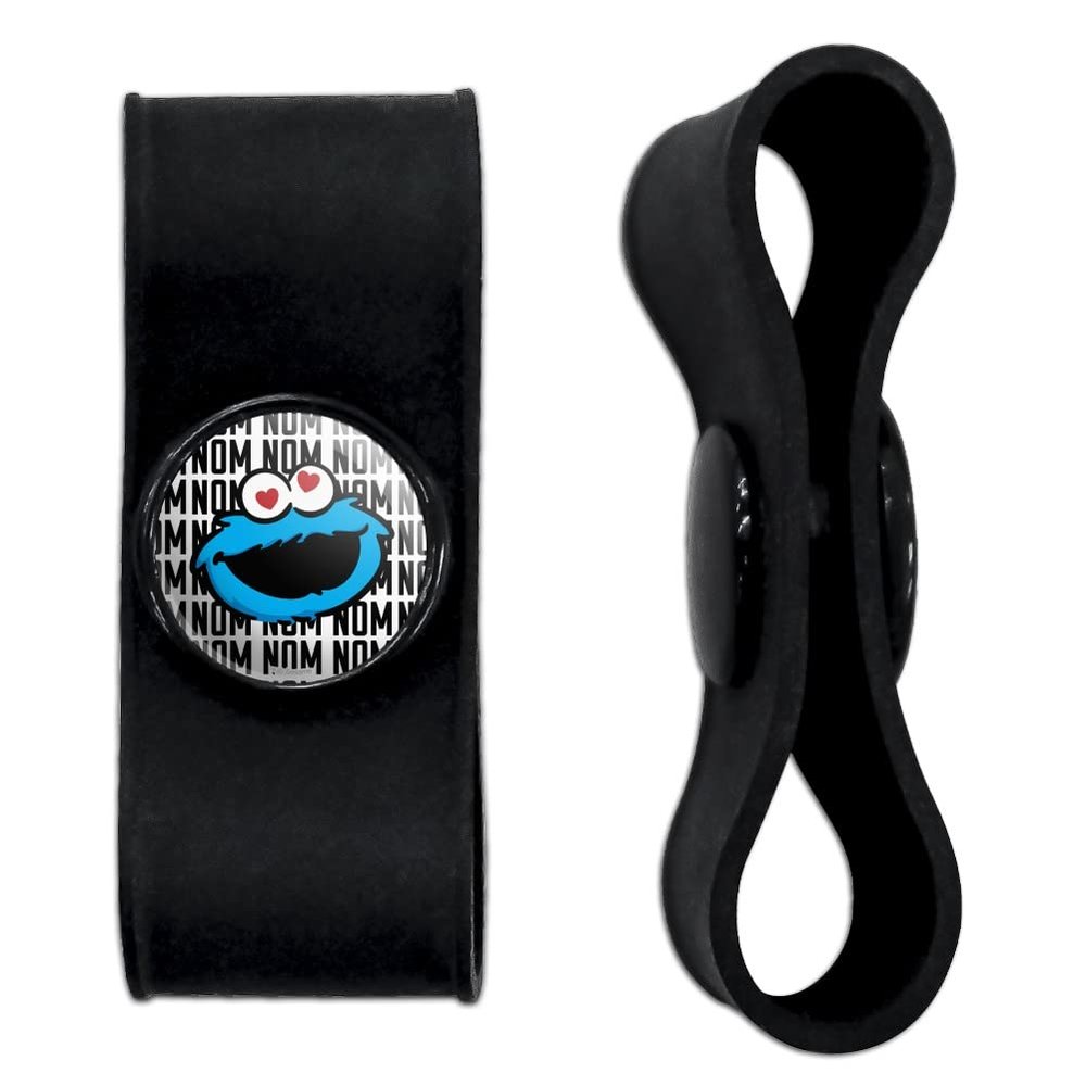 GRAPHICS & MORE Sesame Street Cookie Monster Nom Nom Headphone Earbud Cord Wrap - Charging Cable Manager - Wire Organizer Set of 2 - Black