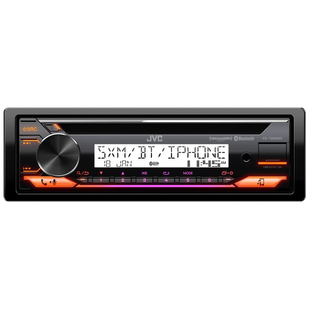 JVC KD-T92MBS Marine Rated Car Stereo with Bluetooth, Front USB, AUX, Amazon Alexa, SirusXM Radio Ready, Hi-Power Amplifier, High Contrast Screen
