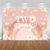 Mocsicka Two Groovy Birthday Backdrop Boho Rainbow Groovy 2nd Birthday Party Decorations 70's Daisy Hippie Peace Love Party Background Cake Table Banner (8x6ft(96x72 inch)) view 1