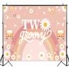 Mocsicka Two Groovy Birthday Backdrop Boho Rainbow Groovy 2nd Birthday Party Decorations 70's Daisy Hippie Peace Love Party Background Cake Table Banner (8x6ft(96x72 inch)) view 2