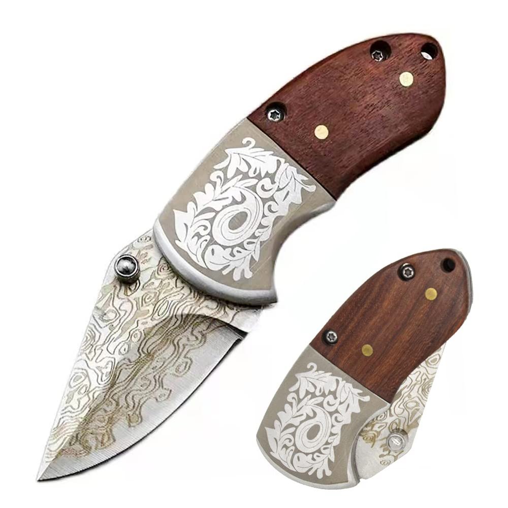 STARDW Small Folding Pocket Knife for Men Women,Damascus Pattern Folding Utility Knife,Box Cutter,Cool EDC Knife for Outdoor,Camping,Hiking,Gifts for Dad Husband Men(A)