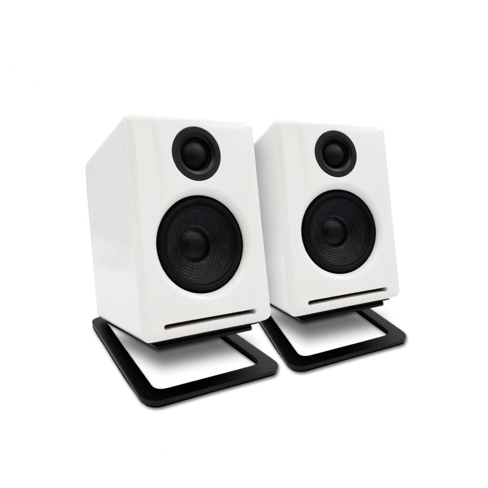 Audioengine A2 White Bluetooth Speakers and DS1M Metal Stands