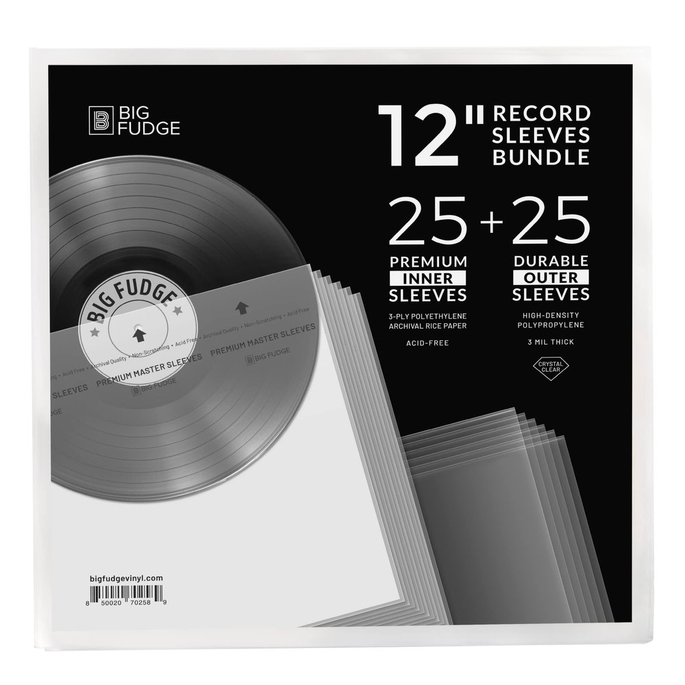 BIG FUDGE Vinyl Sleeves Inner and Outer - Vinyl Record Sleeves Inner and Outer - 25 x 12 High-Density Polypropylene Album Covers & 25 x 12 Archival Anti-Static Rice Paper Inner