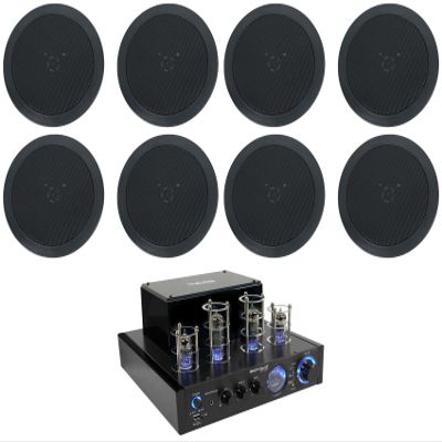 Rockville LED Tube Amp/Home Theater Receiver+(8) 5.25" Black Ceiling Speakers