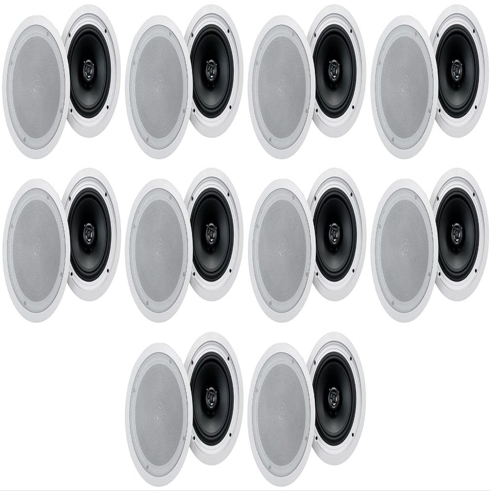 Rockville HC85-16 8 in 700-Watt Peak 240-Watt RMS in-Ceiling Home Theater Speakers 16 Ohm, Paintable Grille, Swivel Tweeter, Multi-Room Audio, 20-Piece