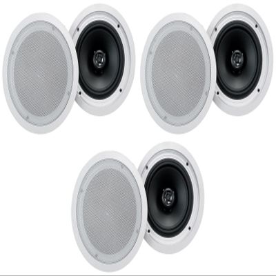 Rockville HC85-16 White 8 in 700W Peak / 240W RMS in-Ceiling Home Theater Speakers, 16 Ohm, Polypropylene Cone, Aimable Tweeter, Paintable Grills, 6-Pairs