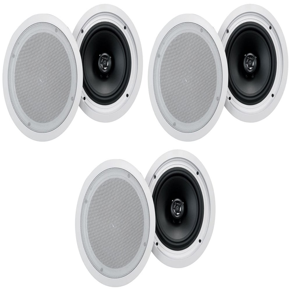 Rockville HC85-16 White 8 in 700W Peak / 240W RMS in-Ceiling Home Theater Speakers, 16 Ohm, Polypropylene Cone, Aimable Tweeter, Paintable Grills, 6-Pairs
