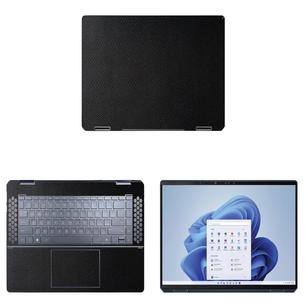 Decalrus - Protective Decal for The HP Spectre 2-in-1 16-F0013DX (16" Screen) Laptop Black Texture Snake Pattern Vinyl Cover wrap SNKhpSpectre16_F0013dxBlack