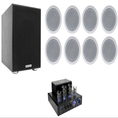 Rockville BluTube LED Tube Amplifier with 8 White Ceiling Speaker