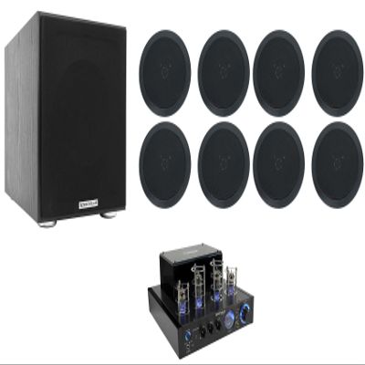 Rockville Tube Amp/Home Theater Receiver+(8) 5.25" Black Ceiling Speakers+8" Sub