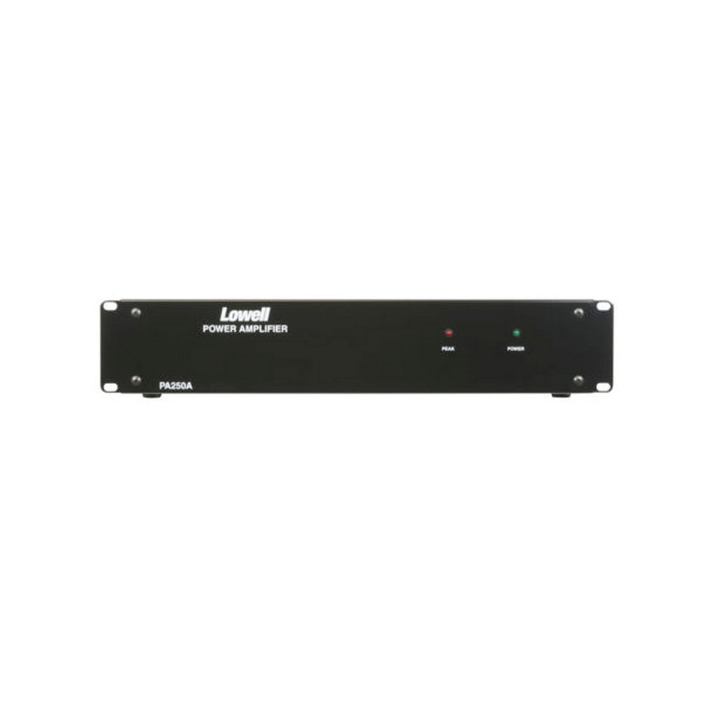 Lowell PA250A 250W Power Amplifier, Rackmount; Provides 250 Watts of Continuous RMS Power Directly to a 4 Ohm Speaker Load; Rear Switch Connects Internal 25V/70V Output Transformer