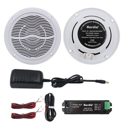 Herdio 6.5 Inch 2-Way Waterproof Marine Bluetooth Ceiling Speakers, 120W Flush Mount, Suitable for Boat ATV UTV Golf Cart Camper RV Hot Tub Bathroom Outdoor, 1 Pair, White