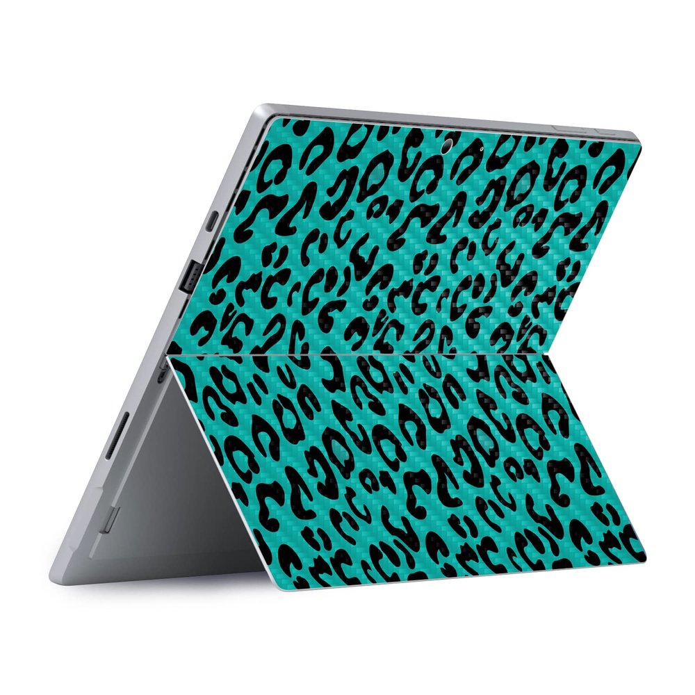 MightySkins Carbon Fiber Skin Compatible with Microsoft Surface Pro 8 - Teal Leopard | Protective, Durable, and Unique Vinyl Decal wrap Cover | Easy to Apply Change Styles | Made in The USA
