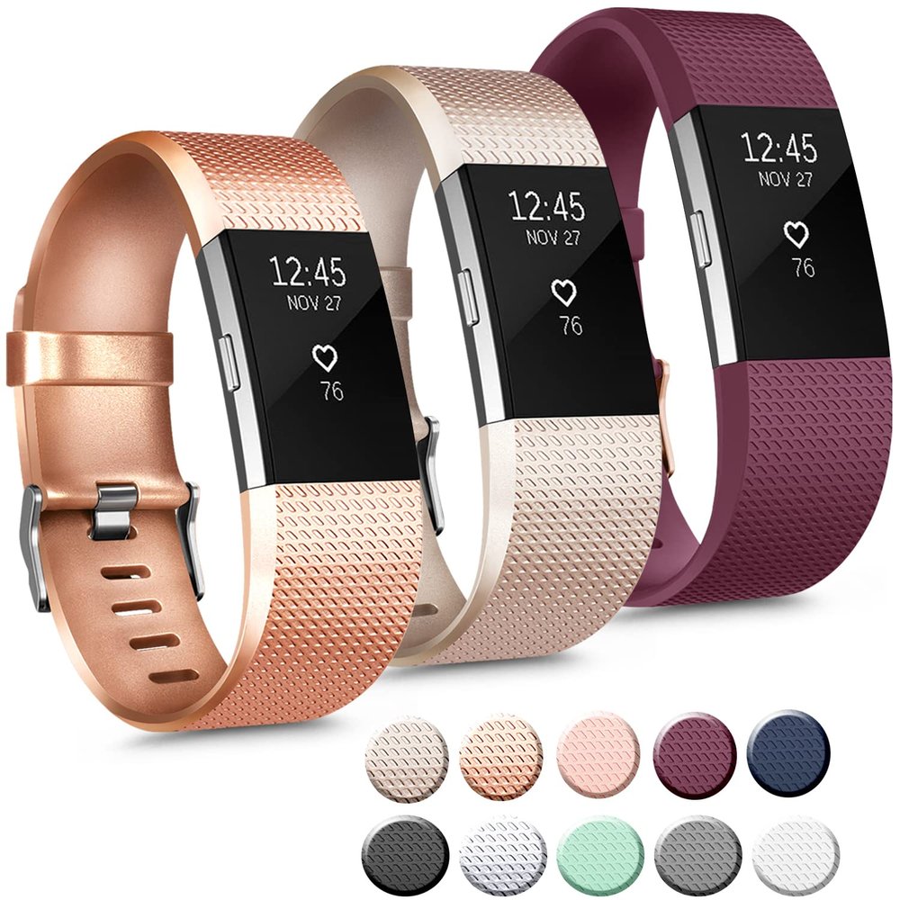3 Pack Sport Bands Compatible with Fitbit Charge 2 Bands Women Men, Adjustable Replacement Strap Wristbands for Fitbit Charge 2 HR Small Large (Small, Rose Gold/Champagne Gold/Wine Red)