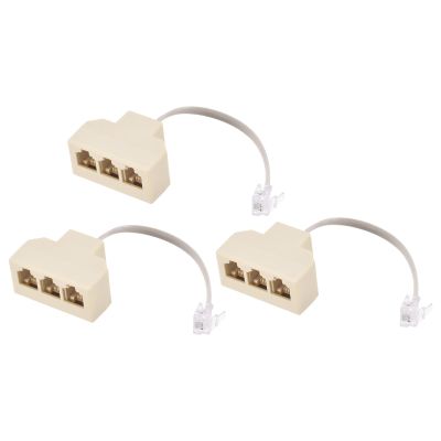MECCANIXITY Phone Jack Splitter 6P4C Male to 3 Female Way Socket Adapter Telephone Line Splitter with Telephone Extension Cord 3 Pack