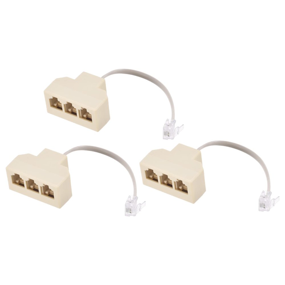 MECCANIXITY Phone Jack Splitter 6P4C Male to 3 Female Way Socket Adapter Telephone Line Splitter with Telephone Extension Cord 3 Pack