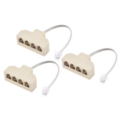 MECCANIXITY Phone Jack Splitter 6P4C Male to 4 Female Way Socket Adapter Telephone Line Splitter with Telephone Extension Cord 3 Pack