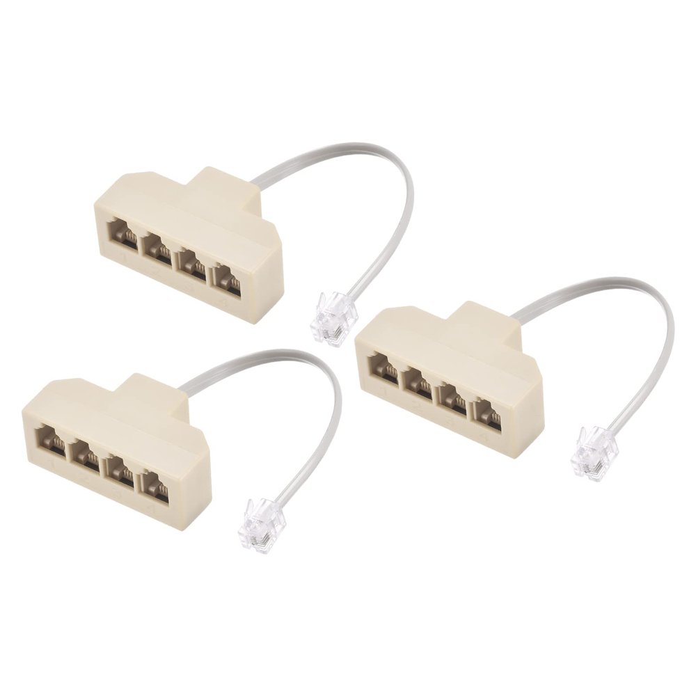 MECCANIXITY Phone Jack Splitter 6P4C Male to 4 Female Way Socket Adapter Telephone Line Splitter with Telephone Extension Cord 3 Pack