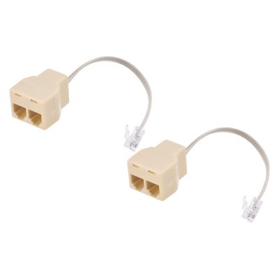 MECCANIXITY Phone Jack Splitter 6P4C Male to 2 Female Way Socket Adapter Telephone Line Splitter with Telephone Extension Cord 2 Pack