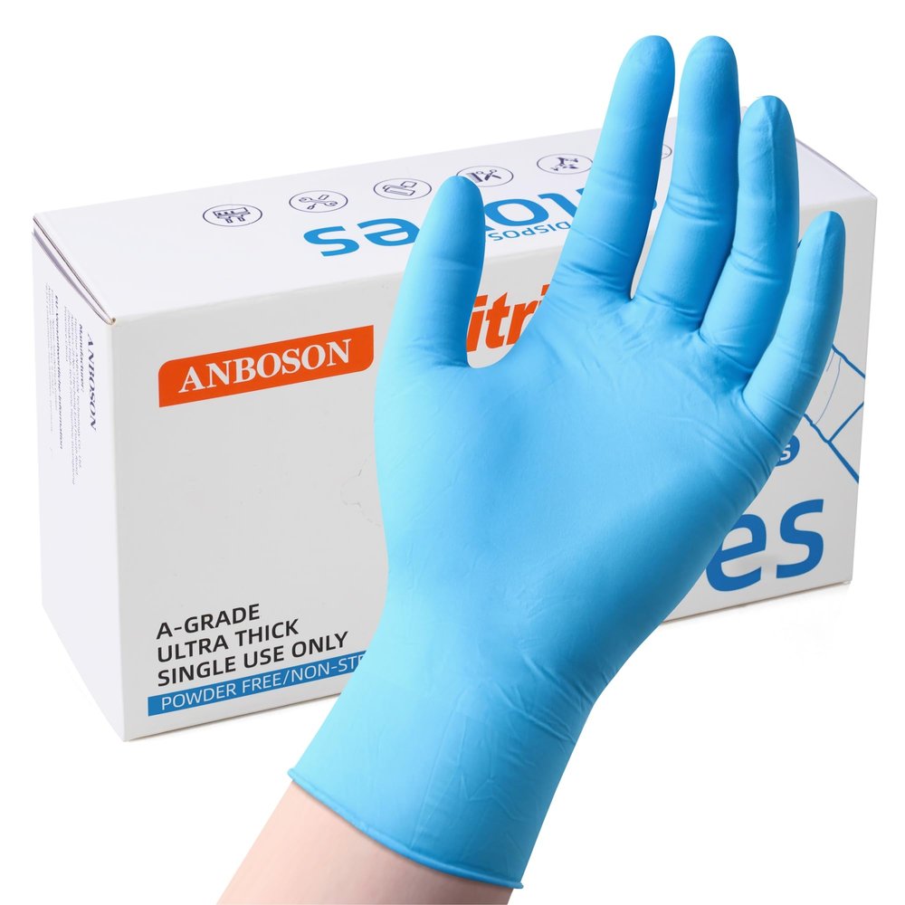 ANBOSON 6 mil Disposable Nitrile Gloves, Heavy Duty Disposable Gloves, Cooking Glove, Latex Free, Powder Free (Blue of 100, Medium)