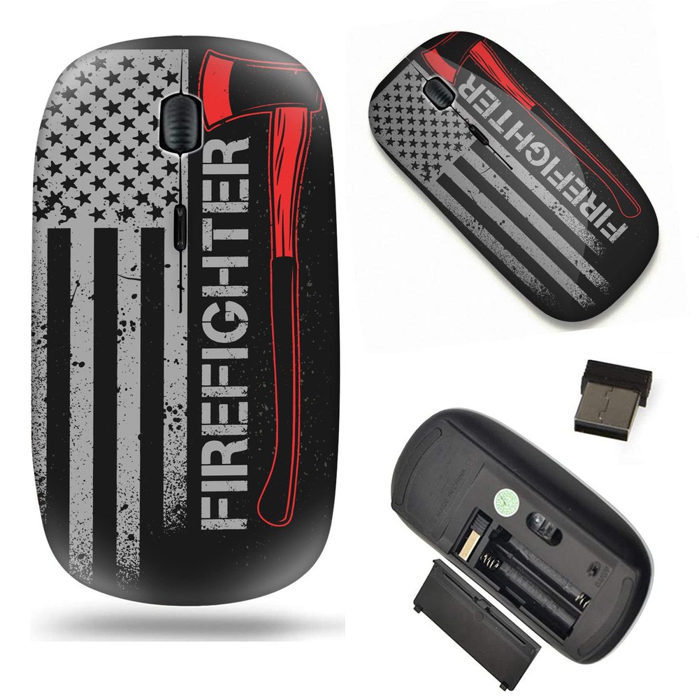 2.4G Slim Wireless Mouse with Nano Receiver , Portable Mobile Optical Mice for Notebook, PC, Laptop, Computer, MacBook - Firefighter and Flag of USA