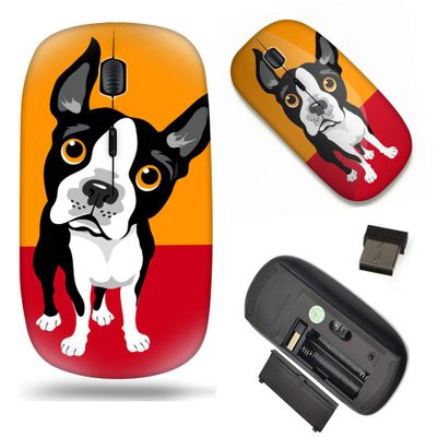 2.4G Slim Wireless Mouse with Nano Receiver , Portable Mobile Optical Mice for Notebook, PC, Laptop, Computer, MacBook - Boston Terrier Illustration