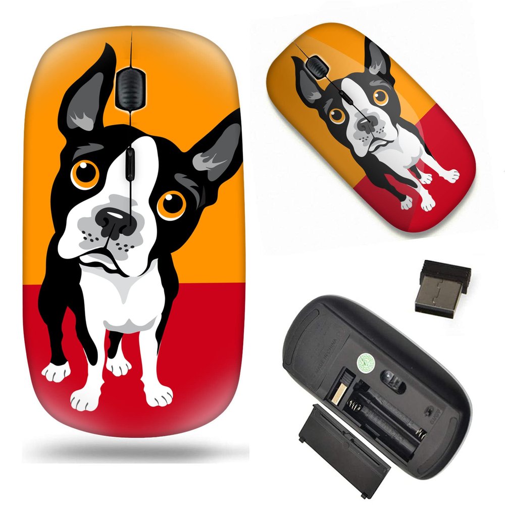 2.4G Slim Wireless Mouse with Nano Receiver , Portable Mobile Optical Mice for Notebook, PC, Laptop, Computer, MacBook - Boston Terrier Illustration