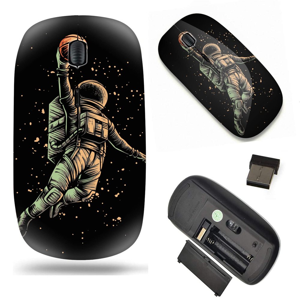 2.4G Slim Wireless Mouse with Nano Receiver , Portable Mobile Optical Mice for Notebook, PC, Laptop, Computer, MacBook - Astronaut Playing Basketball