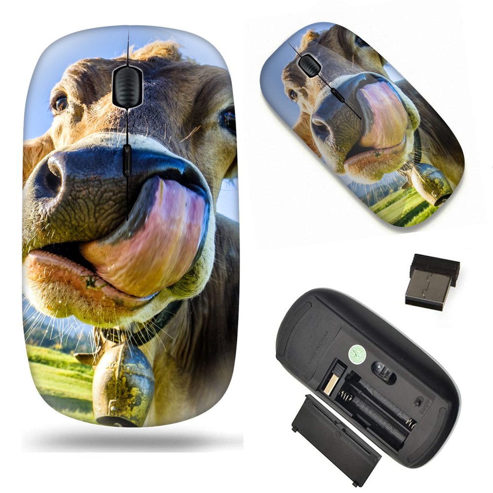 2.4G Slim Wireless Mouse with Nano Receiver , Portable Mobile Optical Mice for Notebook, PC, Laptop, Computer, MacBook - Funny Milk Cow