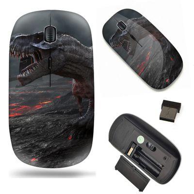 2.4G Slim Wireless Mouse with Nano Receiver , Portable Mobile Optical Mice for Notebook, PC, Laptop, Computer, MacBook - Dinosaur and Volcanic Eruption