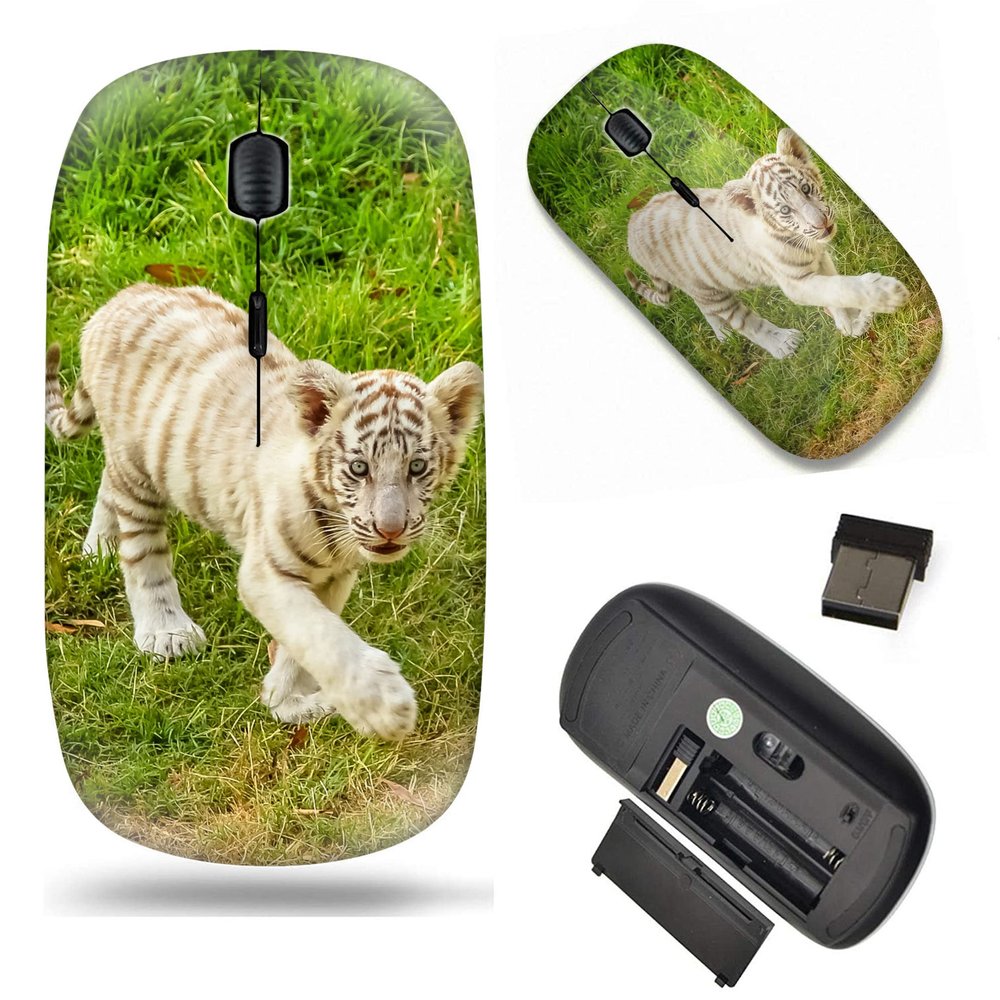 2.4G Slim Wireless Mouse with Nano Receiver , Portable Mobile Optical Mice for Notebook, PC, Laptop, Computer, MacBook - Baby White Tiger Cub