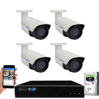 GW Security 8 Channel 4K NVR 8MP AI Human Detection Starlight Color Night Vision Security Camera System with 4 UHD 4K 2160P Microphone PoE Outdoor/Indoor Weatherproof IP Security Bullet Cameras