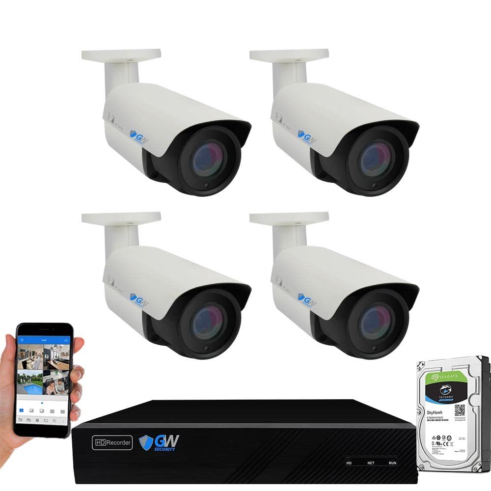 GW Security 8 Channel 4K NVR 8MP AI Human Detection Starlight Color Night Vision Security Camera System with 4 UHD 4K 2160P Microphone PoE Outdoor/Indoor Weatherproof IP Security Bullet Cameras