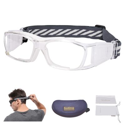 SooGree Basketball Dribbling Glasses Sports Protective Eyewear Goggles for Men Women(Transparent frame White pad)