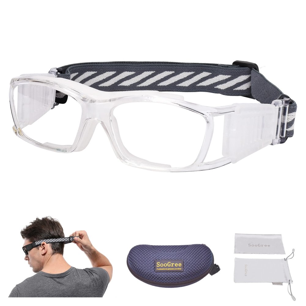 SooGree Basketball Dribbling Glasses Sports Protective Eyewear Goggles for Men Women(Transparent frame White pad)