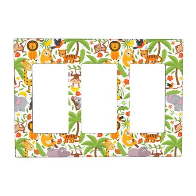 Jungle Animals 3-Gang Rocker Wall Plate Cover,Decorative Triple Rocker Decorator Light Switch Cover For Kids Teens Boys Girls Room Decor 4.50" X 6.38"Inch