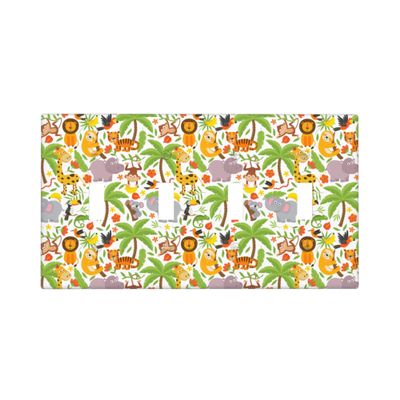 Jungle Animals Tiger Koala Giraffe Cute Light Switch Cover 4-Gang,Decorative Triple Toggle Wall Plate Switch Wallplate Cover Faceplate For Kids Teens Boys Girls Room Decor,4.50" X 7.95"Inch