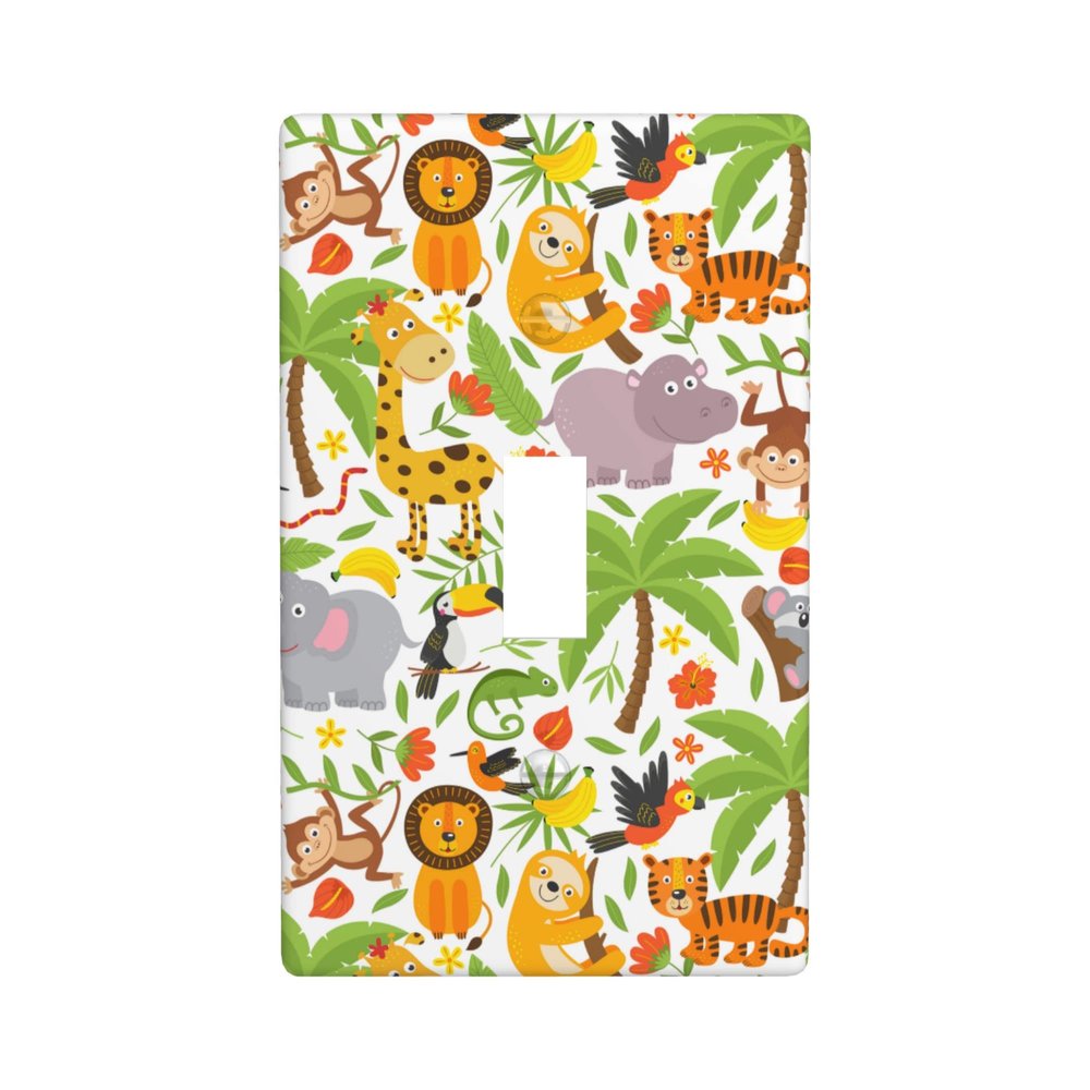 Jungle Animals Tiger Koala Giraffe Cute Light Switch Cover 1-Gang,Decorative Single Toggle Wall Plate Switch Wallplate Cover Faceplate For Kids Teens Boys Girls Room Decor,4.50" X 2.76"Inch