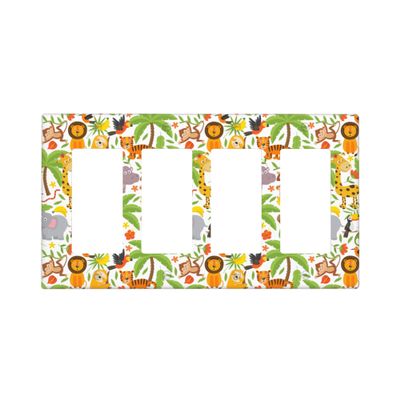 Jungle Animals 4-Gang Rocker Wall Plate Cover,Decorative Quadruple Rocker Decorator Light Switch Cover For Kids Teens Boys Girls Room Decor 4.50" X 7.95"Inch