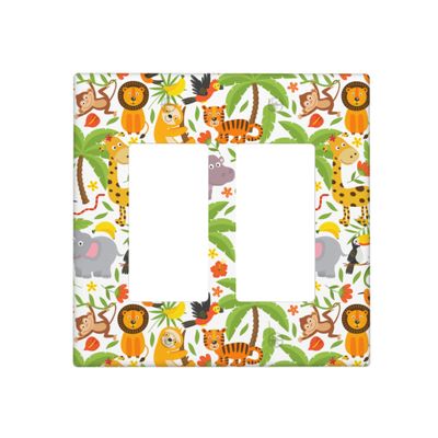 Jungle Animals 2-Gang Rocker Wall Plate Cover,Decorative Double Rocker Decorator Light Switch Cover For Kids Teens Boys Girls Room Decor 4.50" X 4.57"Inch