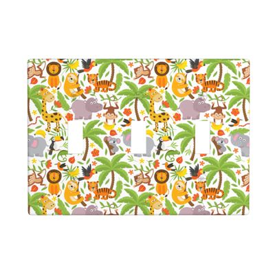 Jungle Animals Tiger Koala Giraffe Cute Light Switch Cover 3-Gang,Decorative Triple Toggle Wall Plate Switch Wallplate Cover Faceplate For Kids Teens Boys Girls Room Decor,4.50" X 6.38"Inch