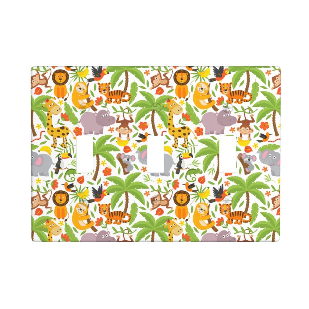 Jungle Animals Tiger Koala Giraffe Cute Light Switch Cover 3-Gang,Decorative Triple Toggle Wall Plate Switch Wallplate Cover Faceplate For Kids Teens Boys Girls Room Decor,4.50" X 6.38"Inch